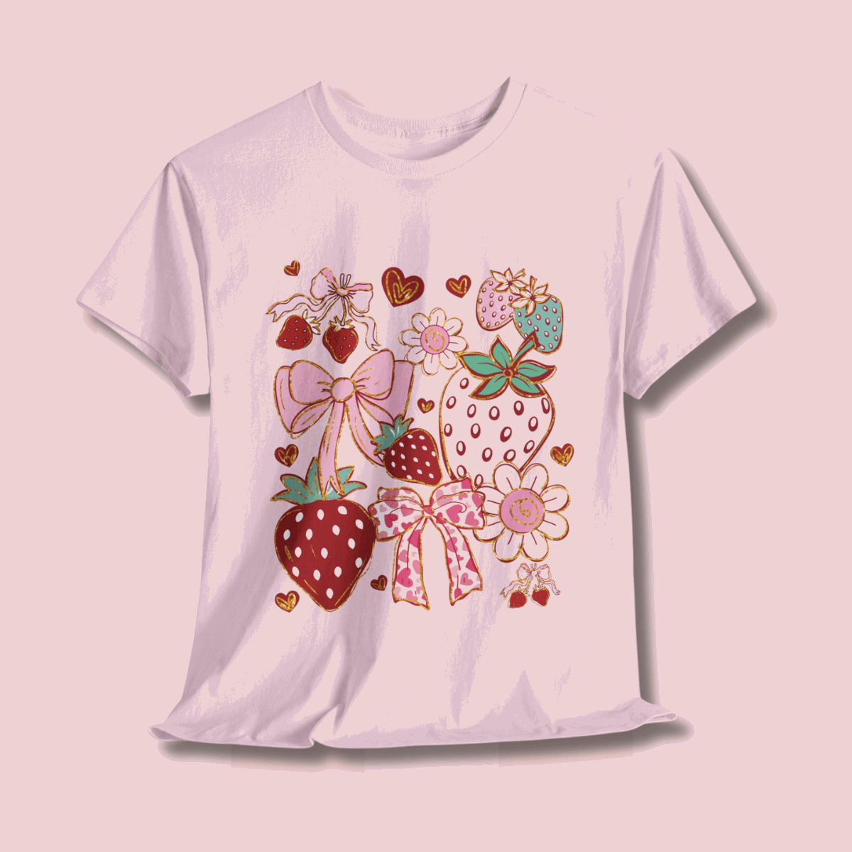 T-Shirt - BOHO Strawberries Coquette Ribbon Country Crafter Design