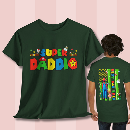 Retro Gaming Tee - 'Super Daddio' Unisex Heavy Cotton Shirt for Gamers