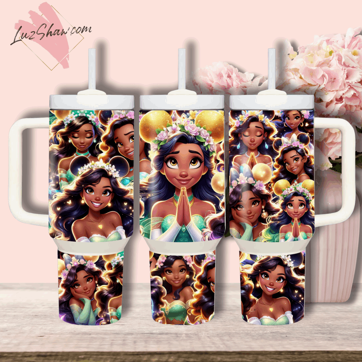 Praying Princess Design 40oz Stainless Steel Custom Sublimation Print Tumbler Double Wall Vacuum Insulated, Choose from 12 Princesses Designs