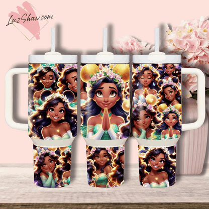 Praying Princess Design 40oz Stainless Steel Custom Sublimation Print Tumbler Double Wall Vacuum Insulated, Choose from 12 Princesses Designs