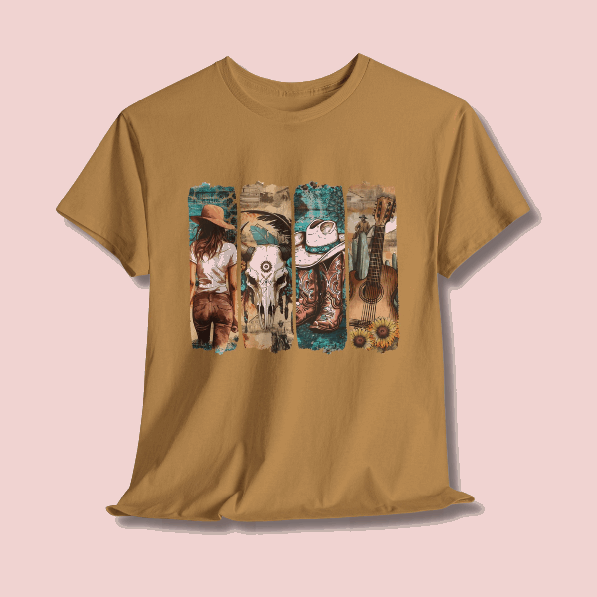 Western Vibes Unisex Heavy Cotton Tee Cowboy and Guitar Design