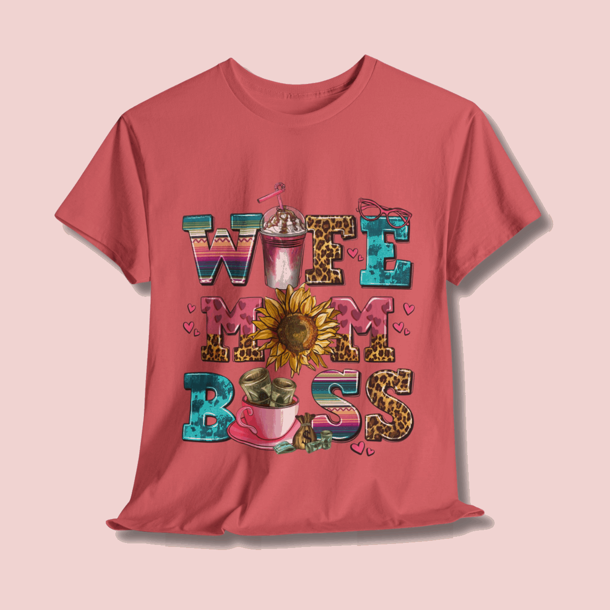 Women's Graphic Tee - Wife Mom Boss Multitasker Super-Mom Design